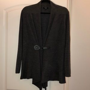 Heather Grey Cardigan with Leather Closure